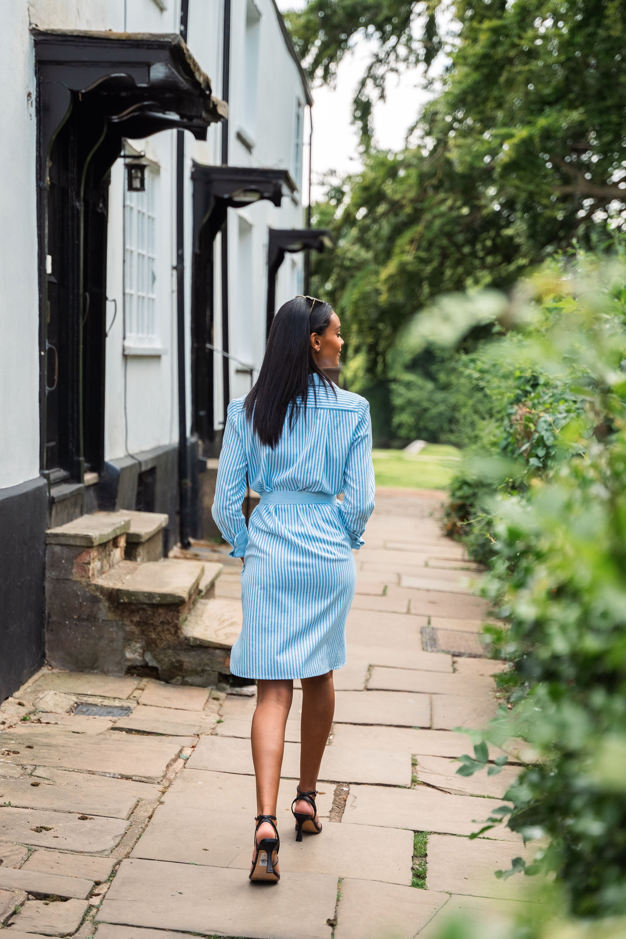 Blue Stripe Belted Cotton Shirtdress