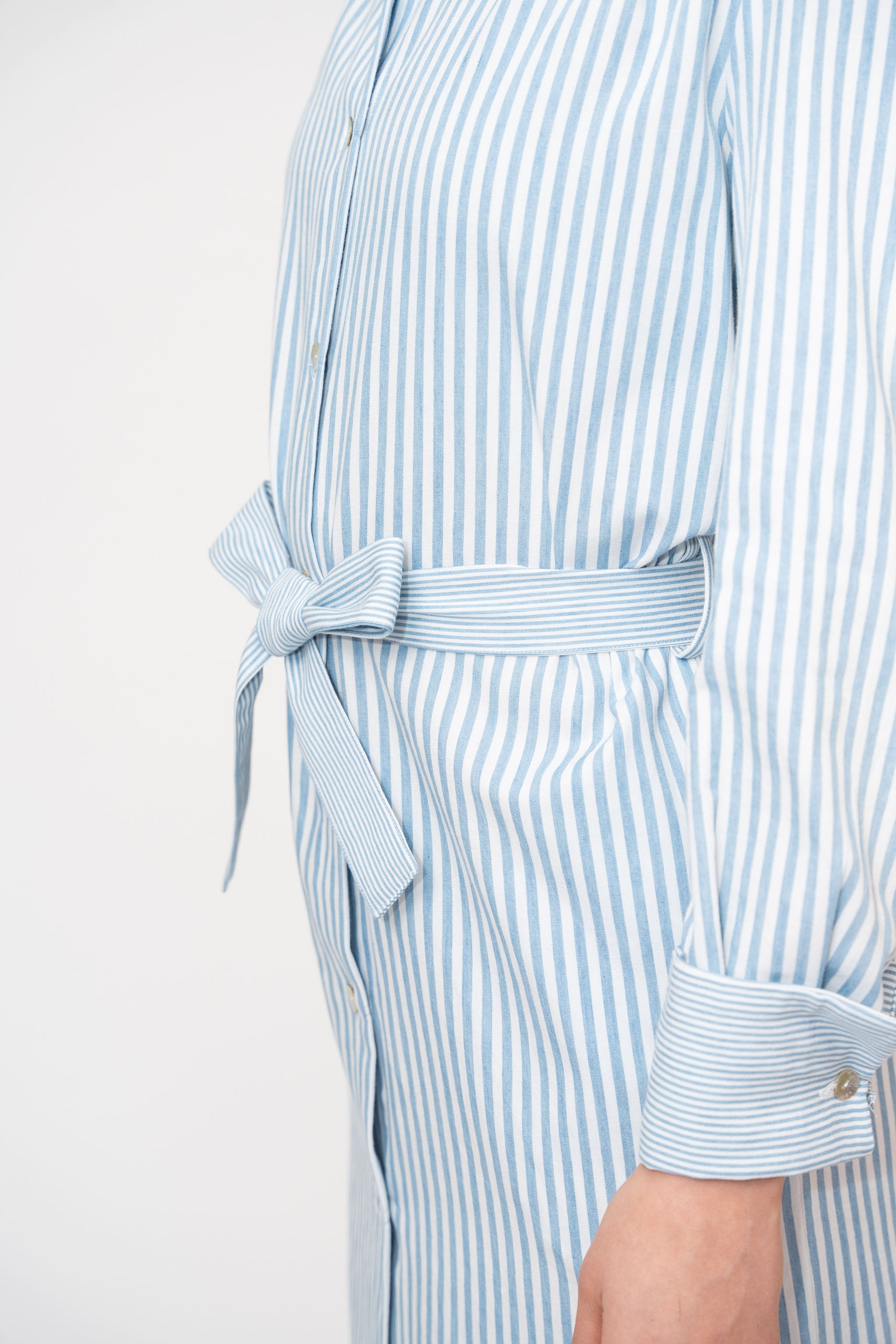 Blue Stripe Belted Cotton Shirtdress