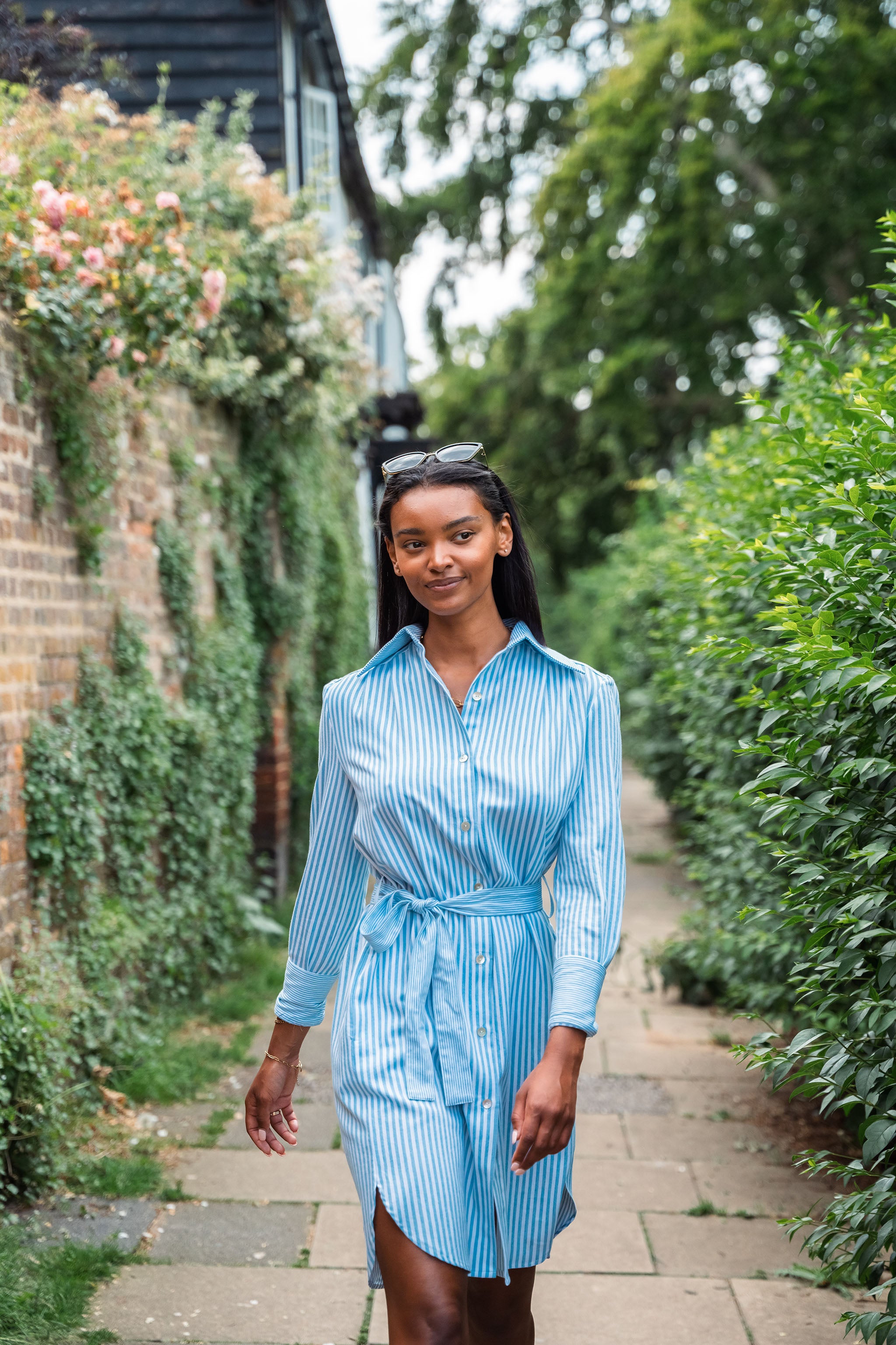 Blue Stripe Belted Cotton Shirtdress