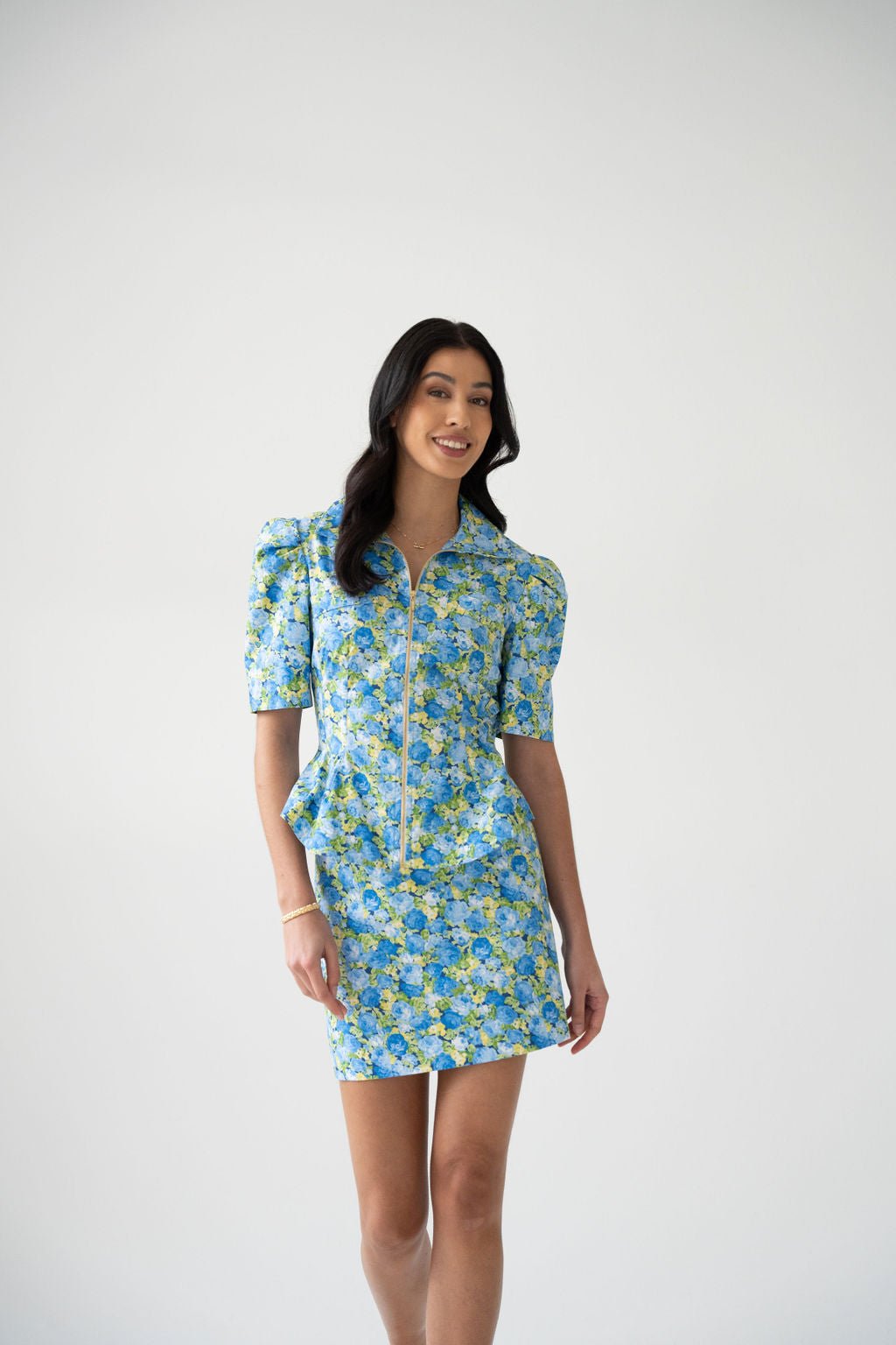 Blue roses cotton poplin mini skirt