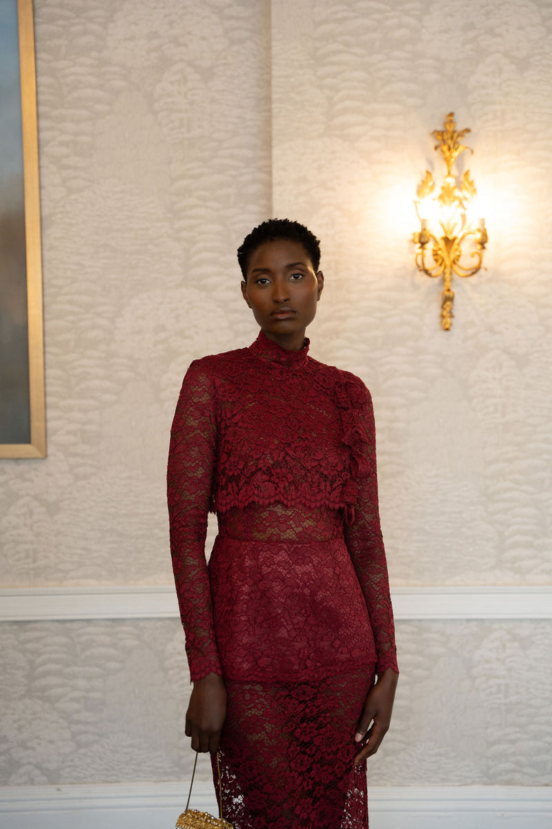 Burgundy Lace Midi Dress