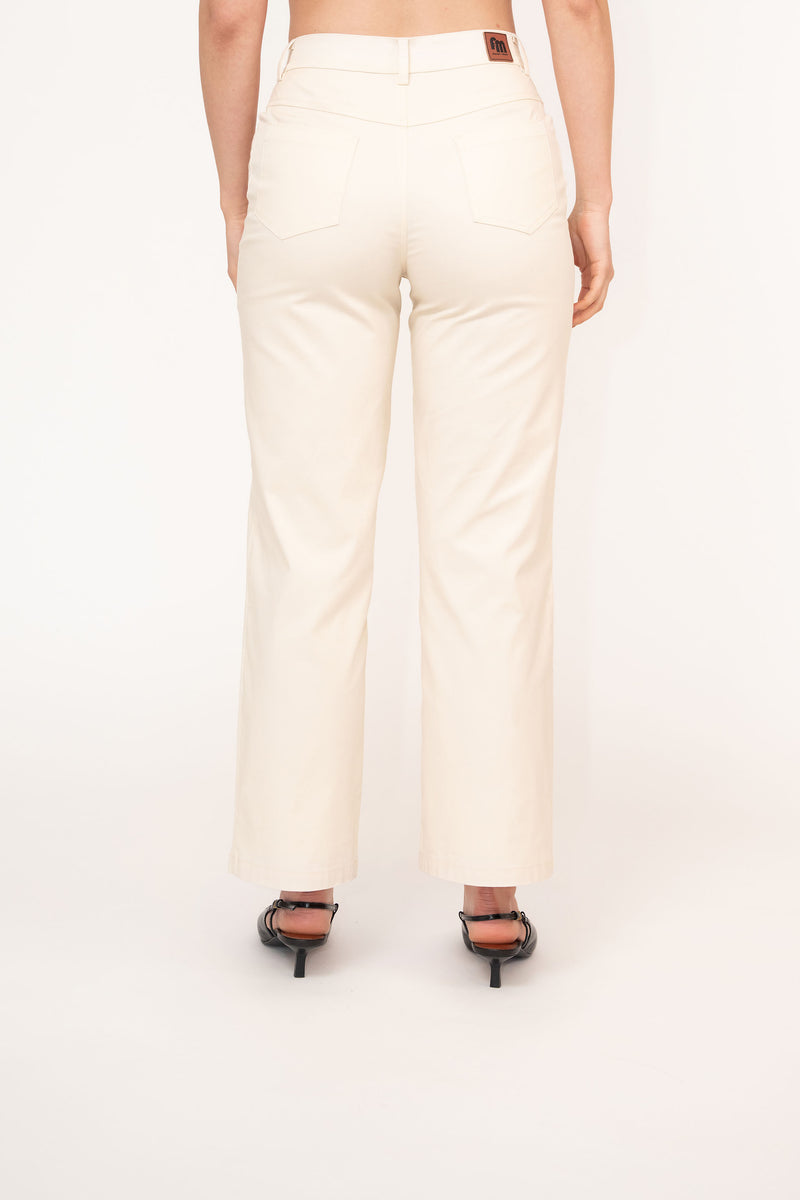 Off-White Cotton Cropped Straight Leg Casual Trousers