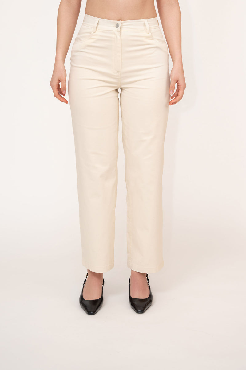 Off-White Cotton Cropped Straight Leg Casual Trousers