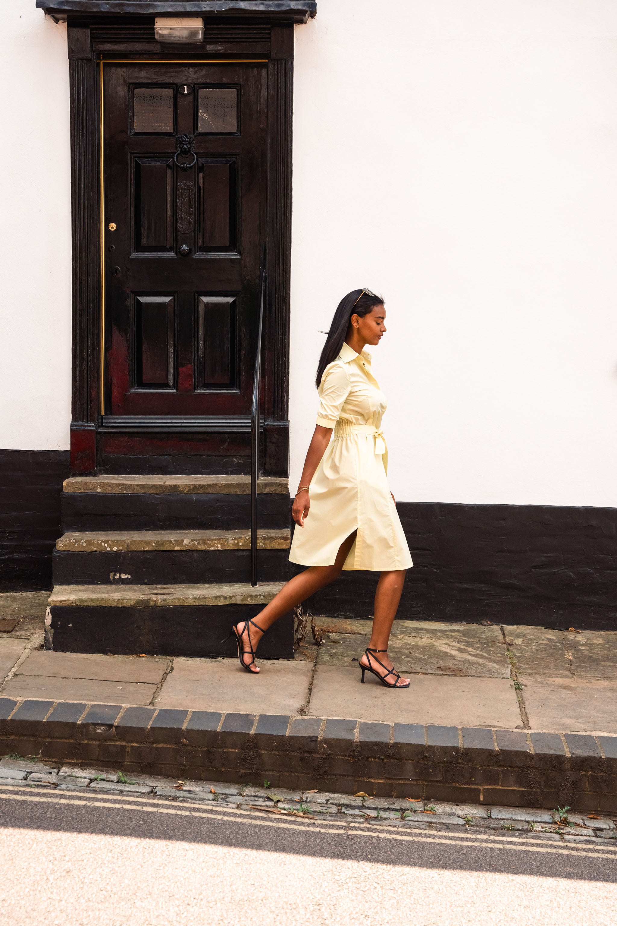 Yellow Belted Poplin Shirtdress