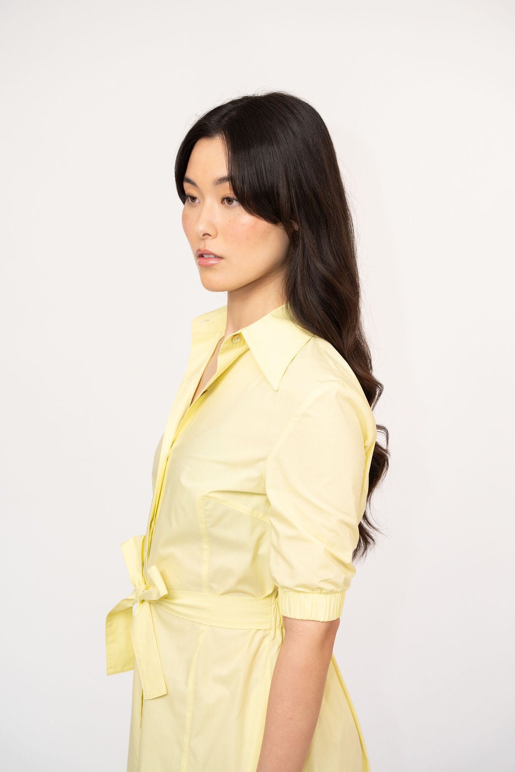 Yellow Belted Poplin Shirtdress