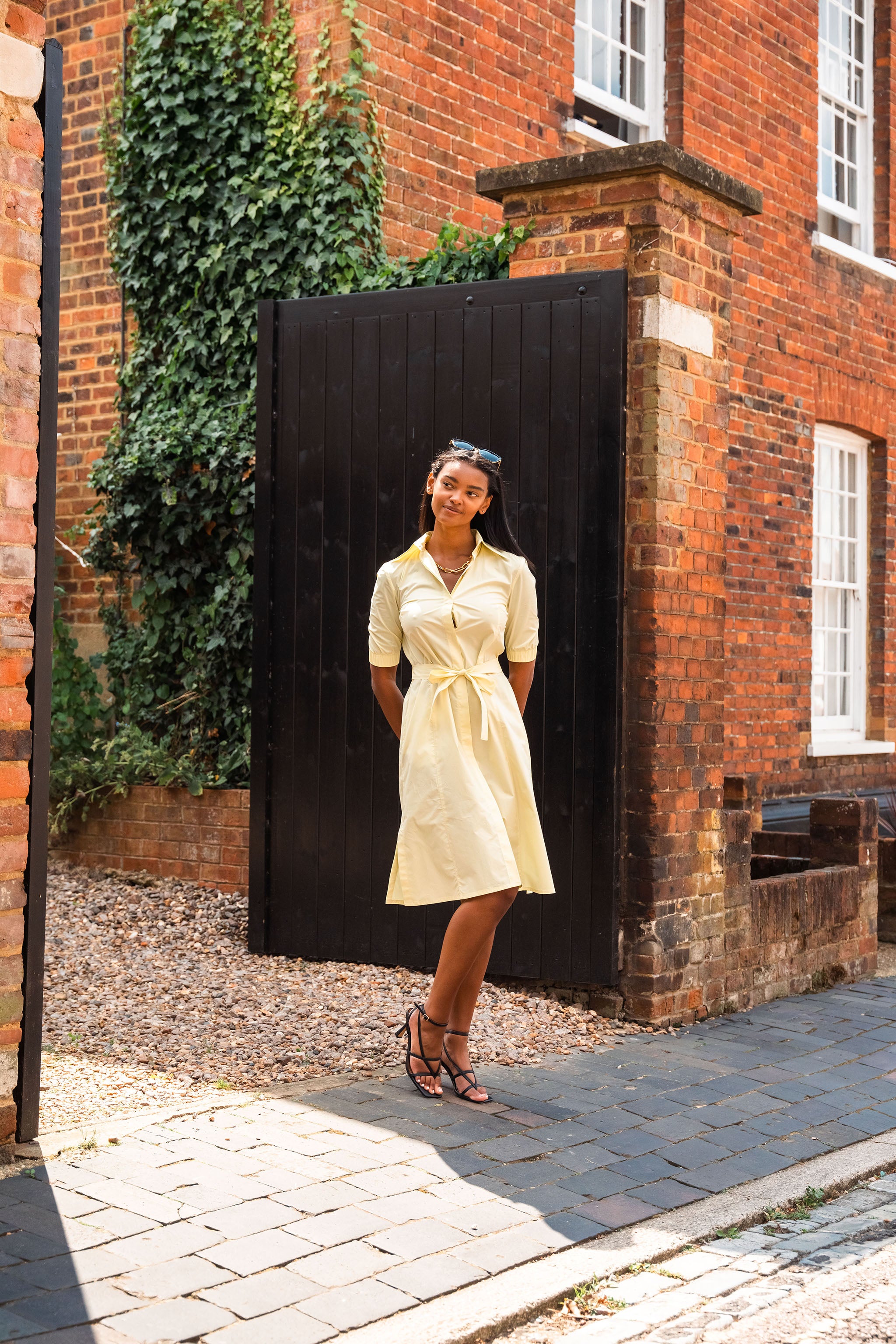 Yellow Belted Poplin Shirtdress