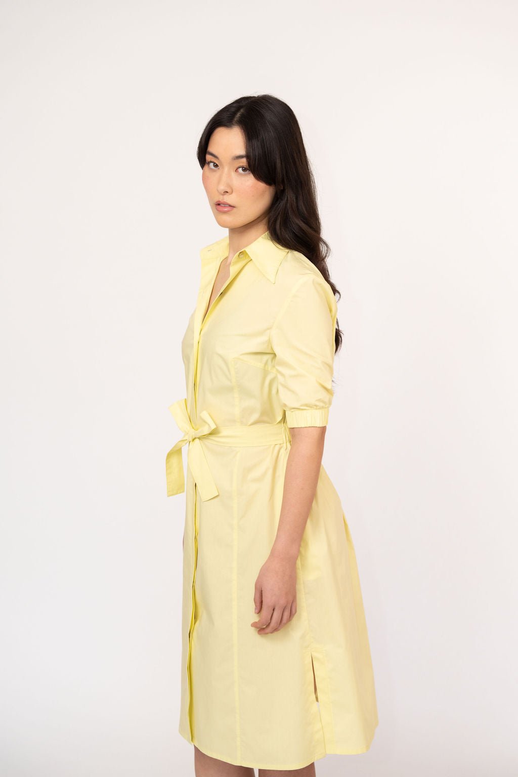 Yellow Belted Poplin Shirtdress