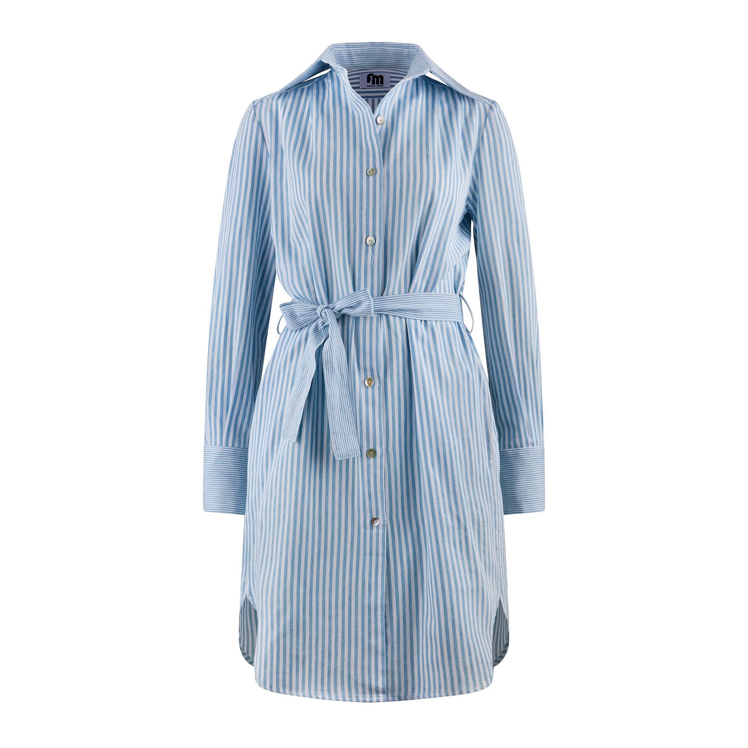 Blue Stripe Belted Cotton Shirtdress